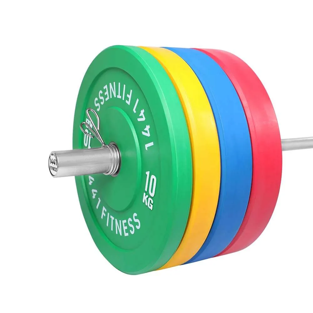 1441 Fitness Premium Color Rubber Bumper Plates Set - 160 Kg / 7 Ft Barbell