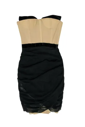 Alexander Wang - Black & Nude Ruched Fitted Dress w/ Bustier-Style Top Sz 0