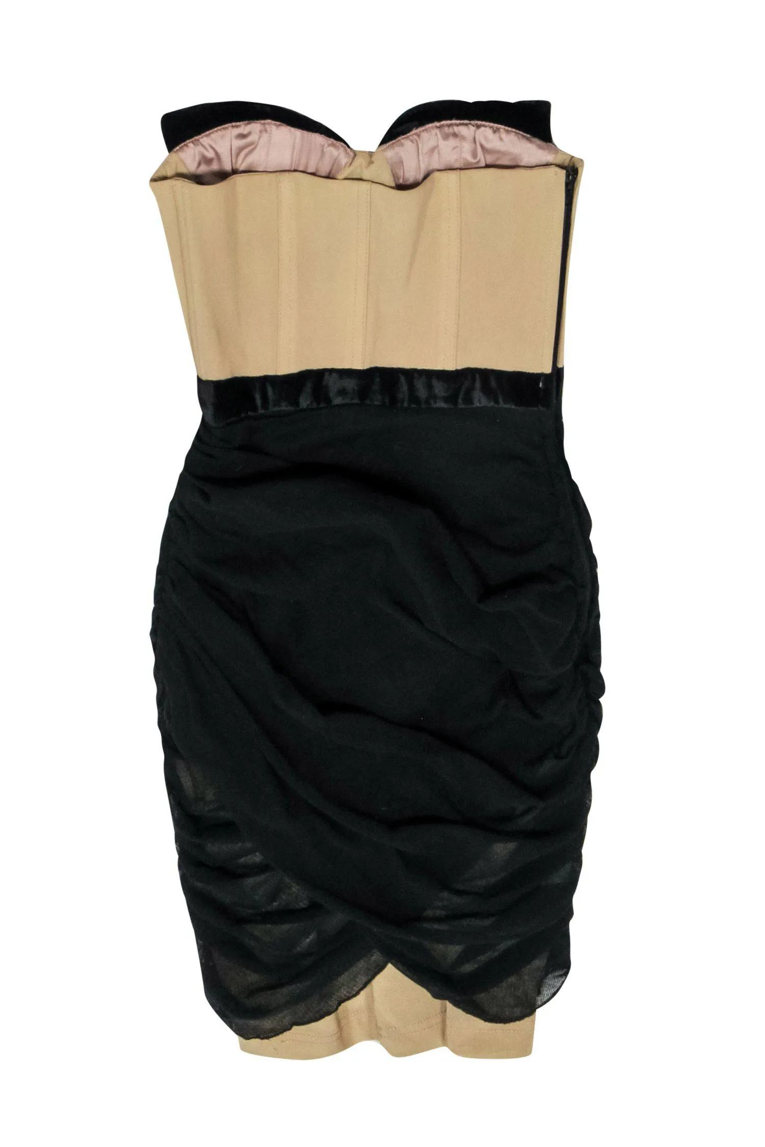 Alexander Wang - Black & Nude Ruched Fitted Dress w/ Bustier-Style Top Sz 0