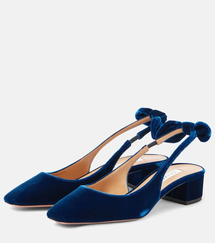 Aquazzura Very Bow Tie 35 velvet slingback pumps