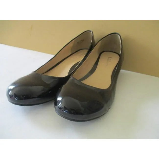 Cl By Laundry Black Marciapatent Round Toe Slip On Wedges Size Us