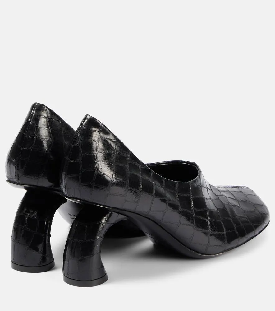 Dries Van Noten 75 croc-effect metallic leather pumps