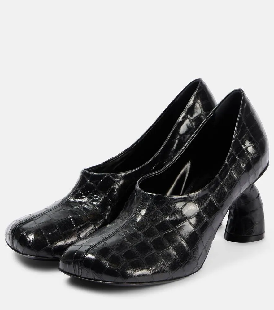 Dries Van Noten 75 croc-effect metallic leather pumps