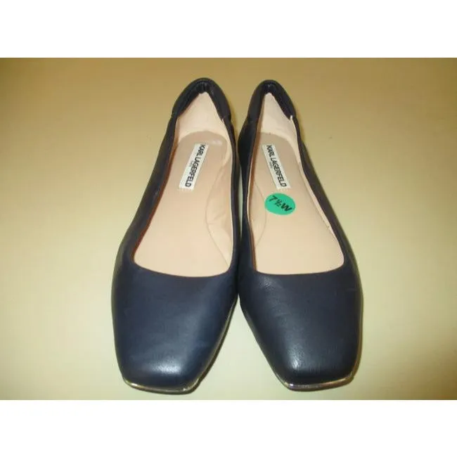 Karl Lagerfeld Midnight Blue Buttery Soft Leather Square Toe Ballet Flats Size Us