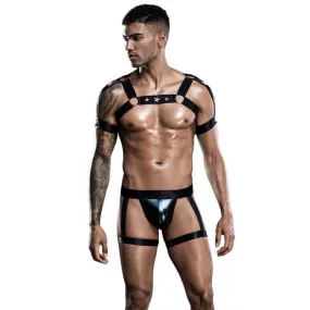 Mens Black Bondage Harness Outfit for Bold Style