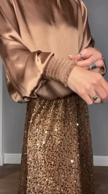 ✨New Arrival✨Women's Long Sleeve Top & Sequin Maxi Skirt Two-Piece Set