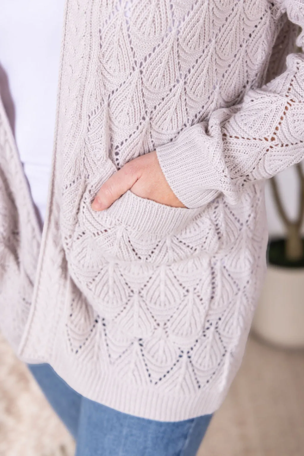 Open Knit Cardigan in Neutral