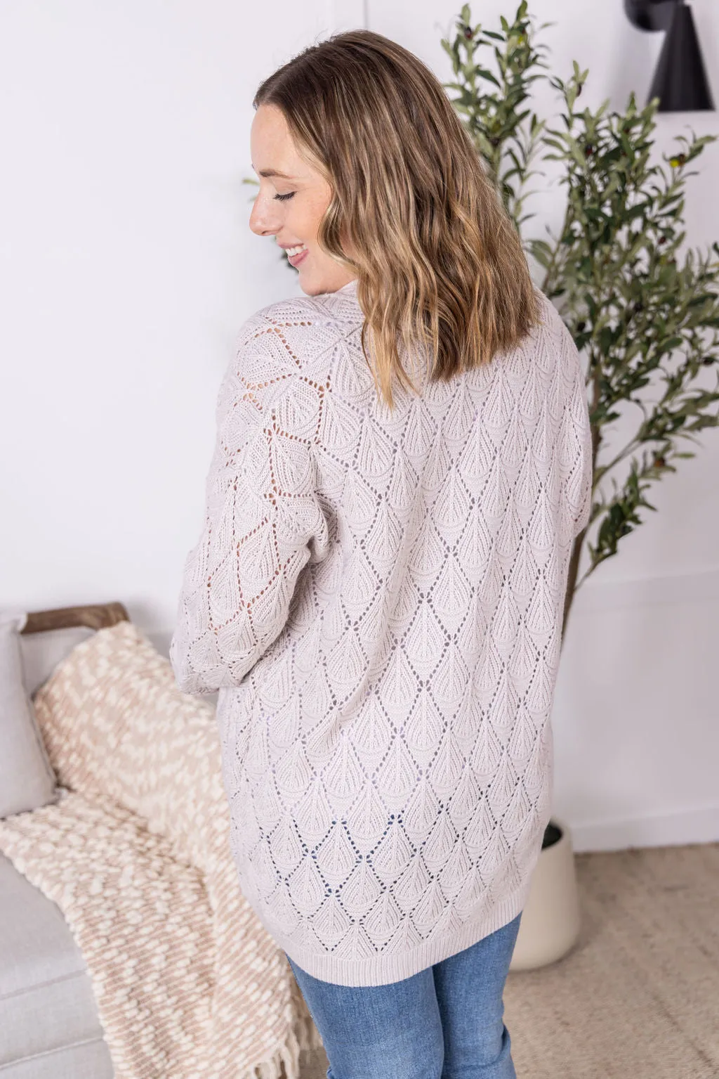 Open Knit Cardigan in Neutral