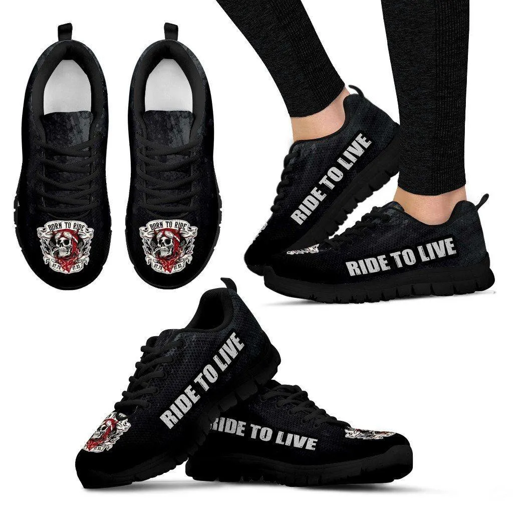 "Born To Ride" Sneakers for Him & Her, EVA Sole, Mesh Fabric, Black