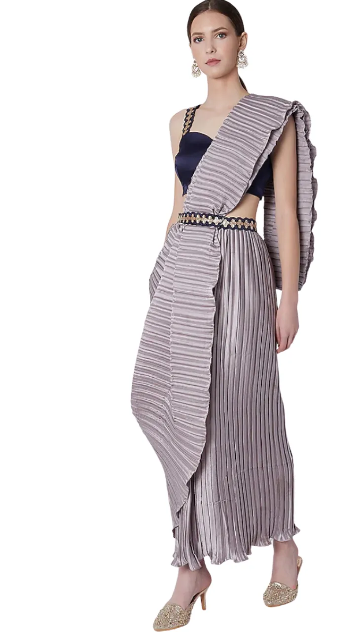 SAMPLE SALE: Lavender Pre-Draped Sari