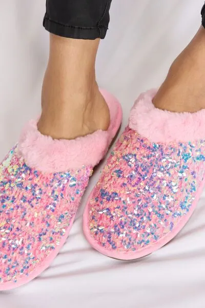 Sofia Sequin Plush Round Toe Slippers
