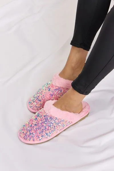 Sofia Sequin Plush Round Toe Slippers