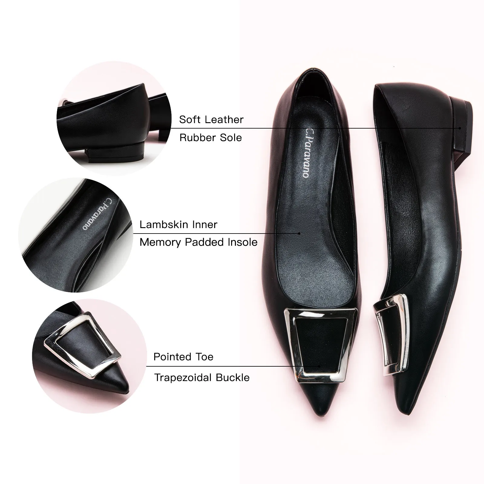 Trapezoidal Buckle Flats (Aida) Black