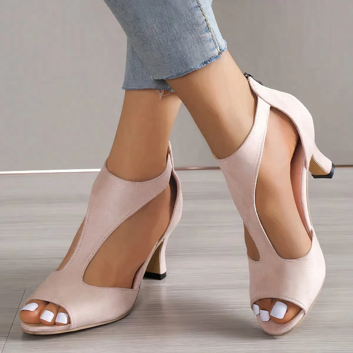 Vera | Peep-Toe Cutout Heeled Sandals
