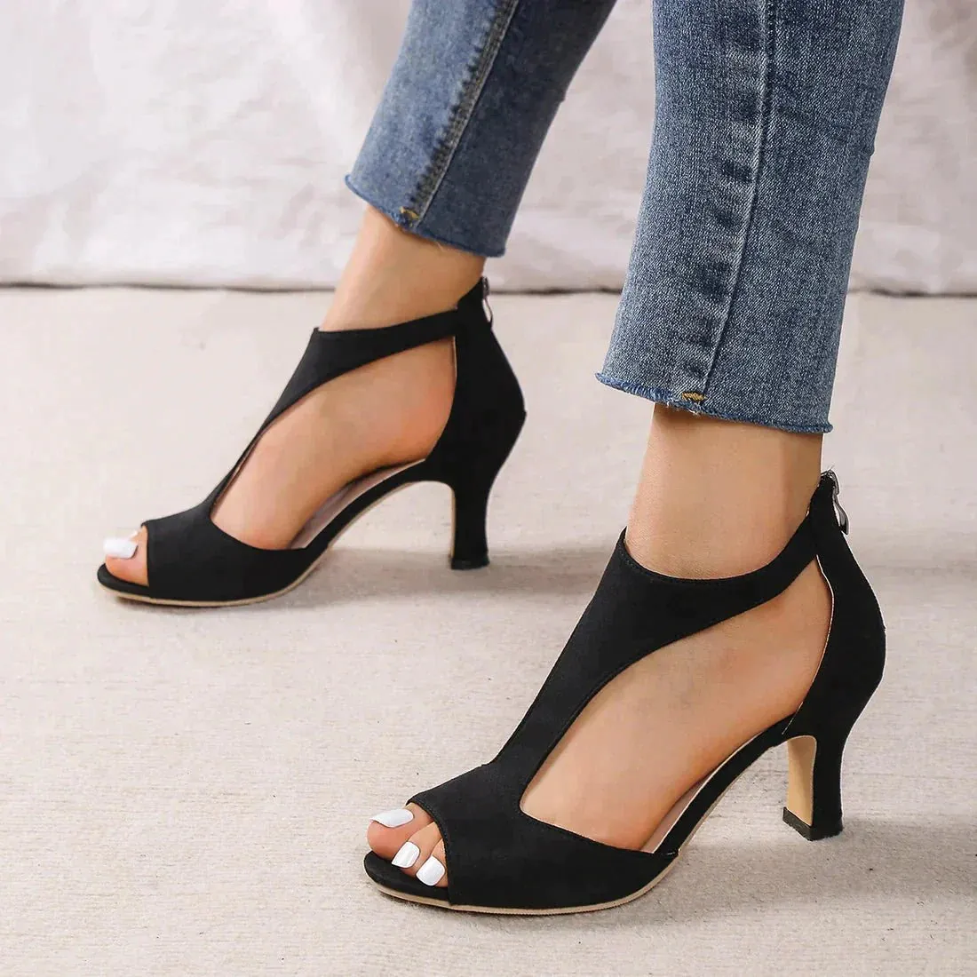 Vera | Peep-Toe Cutout Heeled Sandals
